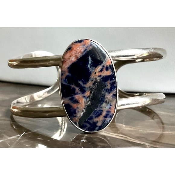 Charles Albert Jewelry - Charles Albert Vintage .950 Sterling Silver Sodalite Gemstone Cuff/Bracelet